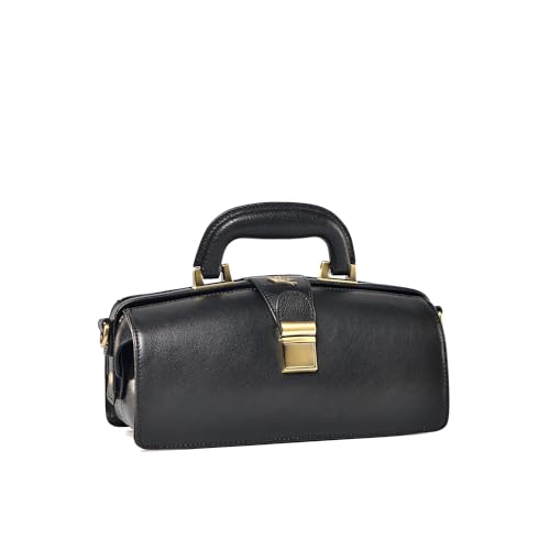 Image of genuine leather handbag cowhide doctor bag brown shoulder bag buckle women's bag
