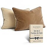 Blau Marité Set de 2 Fundas Cojín Terciopelo. Fundas Cojines Decorativos. Funda Cojin Sofa Terciopelo. Cojin Cama. Cojines salón. Relleno no Incluido. (Marrón y Beige, 30x50cm)
