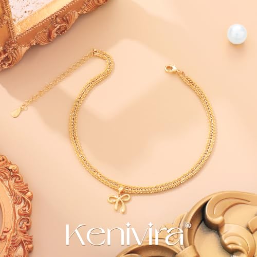 Image of Kenivira Sterling Silver Ankle Bracelets for Women,Gold Dainty Layered Waterproof Anklet for Women, Anklet Set Stackable Beach Gift Adjustable Size