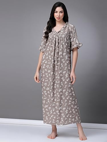 Image of OOMPH! Cotton Blend Nighty for Women's | Night Gown | Nighty | Nightdress | Maxi Dress | Sleepwear | Gown for Women | Nighties | Sleepwear