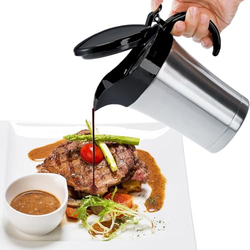 Edelstahl Thermo Sauciere 750ml,Thermo Sauciere mit Deckel,Doppelter Edelstahl-Milchsaucentopf,Ideal für Familienessen,Thanksgiving,Halloween,Weihnachten,Geburtstagsfeiern