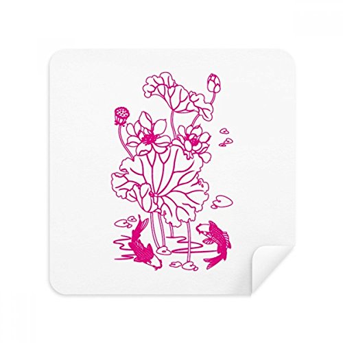 Nettoyage écran téléphone et lunettes tissu suède fleur de lotus et poisson x2