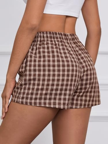 MakeMeChic Women's Gingham Pajama Bottom Elastic Waist Wide Leg Sleepwear Plaid Lounge Shorts2