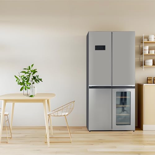 36 Inch Refrigerator and Freezer, 21 Cu. Ft Counter Depth Fridge French Door Refrigerator with Wine Cooler, 4-Door Fridge with Automated Defrost & Touch Screen, Interior LED Light