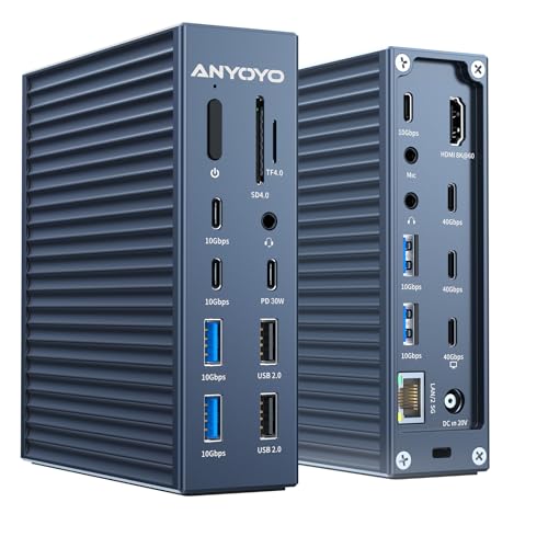 Station d'accueil 21-en-1 Docking Station Thunderbolt, 3*Station d'accueil Thunderbolt 4 40 Gbit/s, 1*HDMI (8K60), 7 * 10 Gbit/s USB (4A+3C), 2,5 GbE, PD 30 W, DC240 W, SD/TF 4.0