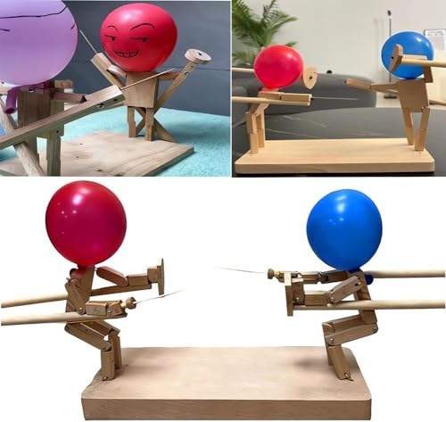 Balloon Battle - 2024 New Handmade Wooden Fencing Puppets, Wooden Robot Battle Game for Two, Balloon Battle Game for Two, Wooden Robot Battle Balloon Game for Two (Ballons 200)
