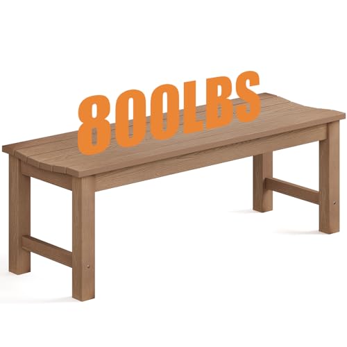 Image of Outdoor Bench, 2-Person Patio Backless Bench Holds up to 800lbs, Weatherproof Garden Bench that Never Rot and Fade, Suit for Backyard, Porch, Patio, Deck and Entryway (Teak)
