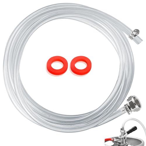 10FT Kegerator Beer Lines with Barb Fitting 3/16 ID 7/16 OD Keg Lines Clear PVC Tubing Keg Beer Gas Line Replacement Kit for Draft Beer Home Brewing D Keg Coupler