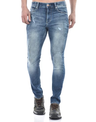 Image of Numero Uno Men Solid Blue Denim Skinny Fit Jeans
