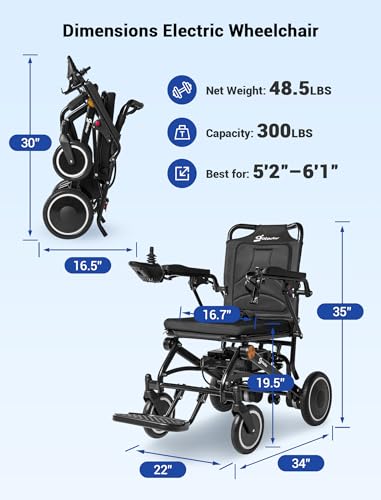 Image of Aotedor Electric Wheelchair for Adults, 48 lbs Lightweight Foldable, 15 Miles Range, 500W Dual Motor All-Terrain, Airline Approved Portable Power Wheelchair for Seniors, Jet Black