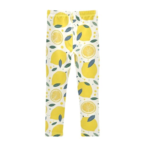 Lemon Slices Girls' Leggings Toddler Doodles Yellow Kids Yoga Pants Dance Active Tights 4T2