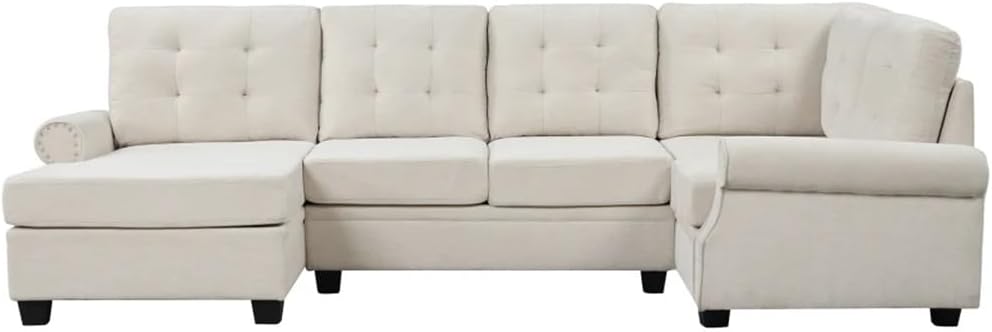 120" U-Shaped Sofa,Upholstered Linen Fabric,Corner Sectional with Tufted Back Cushion,for Living Room,Office