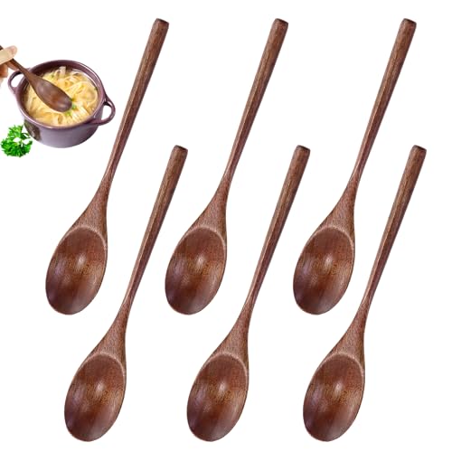 Cucchiaio Di Legno, 6 Pezzi Utensile Da Cucina in Stile Giapponese Manico Lungo Nanmu Cucchiai Di Zuppa Di Legno Set Per Mangiare Mescolando Agitare Cucina Con Scatola