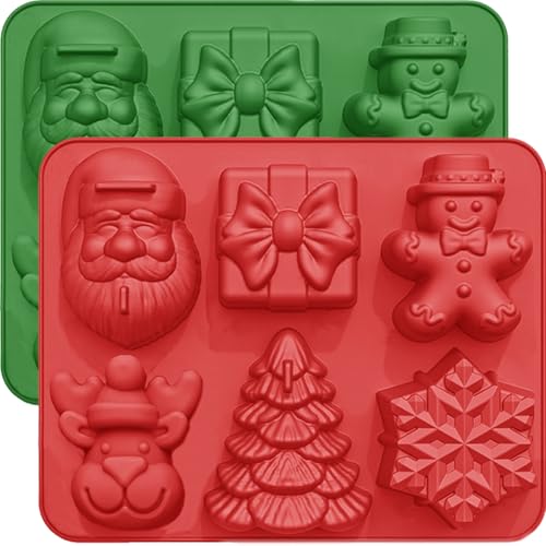 Christmas Baking Molds Silicone 2 PCS Large Size Christmas Silicone Molds for Baking Cakes Soap Ice Cube Jello Resin Candles Wax Melts