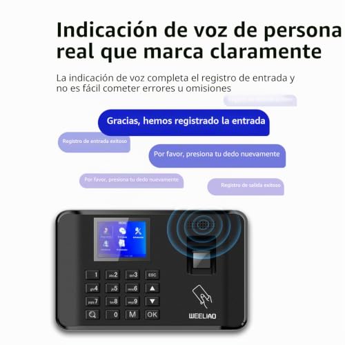 Miniatura 3 de Weeliao Máquina De Tiempo De Asistencia, Reloj De Tiempo Con Contraseña Y Huella Dactilar Para Empleado Con Escaneo De Dedo, Rfid Y Perforación De Pin En Uno I60 7.48 W X 4.72 H