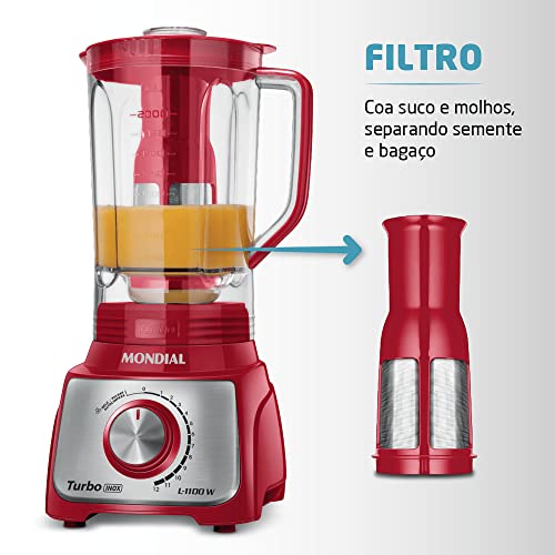 Liquidificador Turbo, Mondial, Vermelho/Inox, 1100W, 110V - L-1100 RI