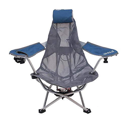 Kelsyus Mesh Folding Portable Backpack Beach Chair W/Headrest & Cup Holder, Blue And Gray (2 Pack) #TOP1