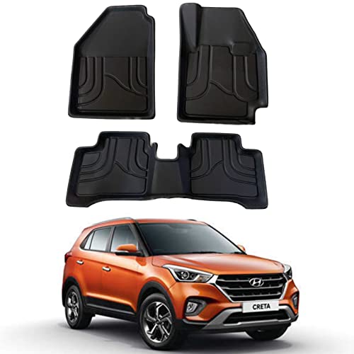 Image of Life Long Lasting Car Floor Mats Foot Mat Compatible for Hyundai Creta 2015-2020 Models - Black Colour (Pack of 3)