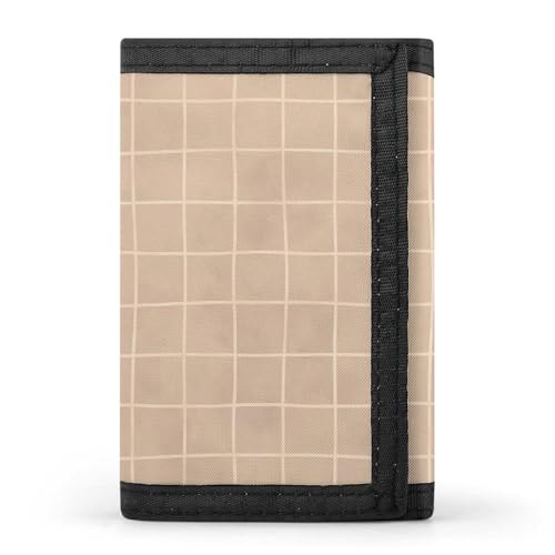 Brown Hand Drawn Grid Print Wallet for Men, 8 Credit Card Holder Slim Minimalist Front Pocket Small Mens Bifold Wallets