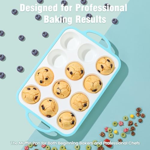 Silicone Muffin Pans for Baking 2 Pack, 2.6 Inch with Metal Reinforced Frame, Regular Size Nonstick Cupcake Pan 12 Cups for Baking Homemade Muffins, Dishwasher Safe BPA Free-Blue - Thumbnail 5