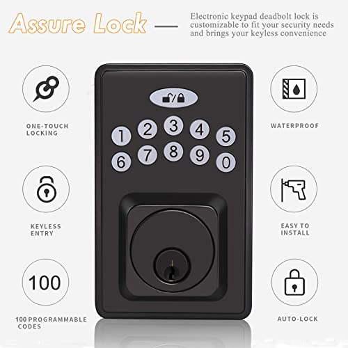 Probrico Keypad Deadbolt With Passage Door Handle, Keyless Smart Deadbolt With 100 Codes With 1-Touch Motorized Locking, Black #TOP1