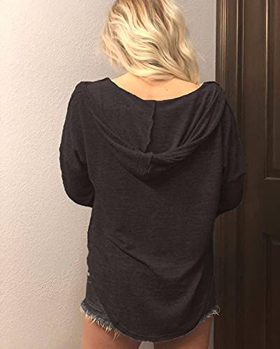 Image of Womens Long Sleeve V Neck Hoodie Sweatshirts Lightweight Pullover Tops