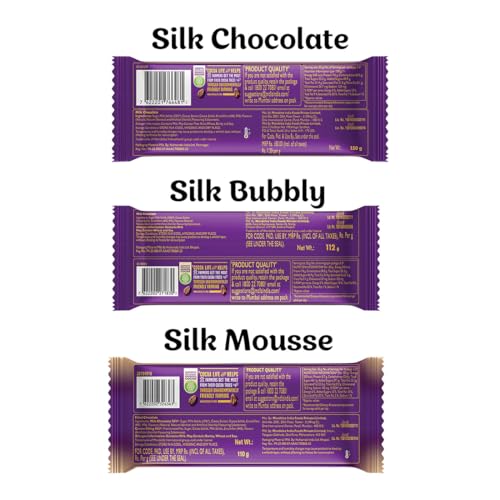 Image of Cadbury Dairy Milk Silk Bubbly 112 g, Silk Mousse 110 g & Silk 144g Chocolate Bars, 366 g (Pack of 3)