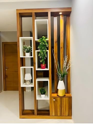 Image of Australian Handicrafts- Hand Carved Wooden Room Divider & Partition Panel Decorative Room Separator with Open Shelf Divider for Living Room Kitchen & Office Brown (72x48 Inch)