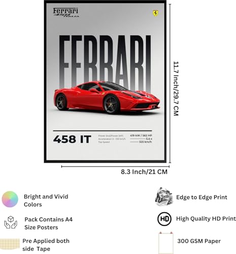 Image of Posternet Supercar Posters Set of 8 | A4 Size Wall Posters for Room Decor | Premium HD Car Prints for Boys Bedroom, Gaming Room, Office | Matte Finish 300 GSM Paper Wall Art Set