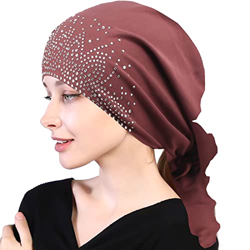 WUERKIYA Kopftuch für Frauen Kopfbedeckung Damen Chemo Kopfbedeckung Im Voraus Gebunden Set Plissiert Headwrap Schals Gap Mütze Damen -Dunkelbraun