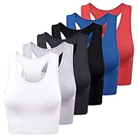 FEPITO 6 Stück Damen Basic Crop Tops Sport Baumwolle Tank Tops Racerback Ärmelloses Top
