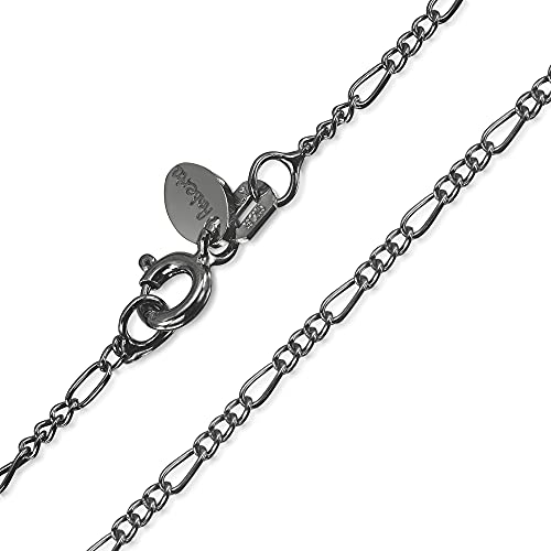 Amberta - Royal Black Collection - 925 Sterling Silver - 1.5 mm Figaro Chain Necklace - Length 24 inch