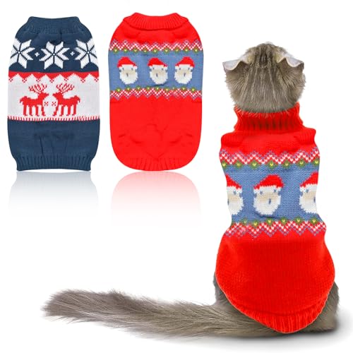 Katzenpullover Gestrickter Hundepullover, Warme Haustier Pullover für Kätzchen und kleine Hunde (S) - Weihnachten Muster Strickwaren