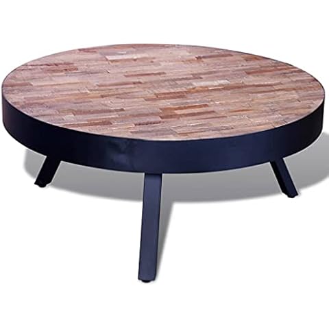 vidaXL Rustic Round Coffee Table with Teak Wood Cover