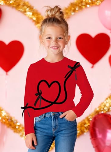 Image of Valentines Shirts for Girls Toddler Cute Love Heart Long Sleeve Casual Tee Tops