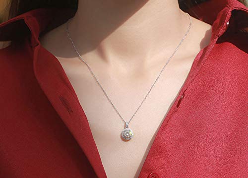 Moissanite Halo Pendant Necklace For Women Girls,1Ct-2Ct Df Color, 925 Sterling Silver With 18K White Gold Plated, Include Jewelry Box,With Certificate (Halo Round 1Ct) #TOP2