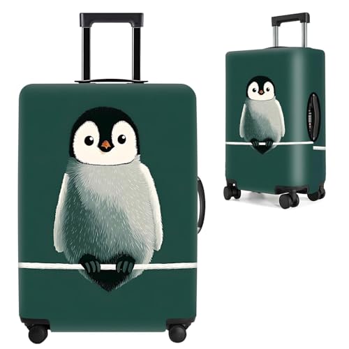 Image of Cute Penguin Luggage Cover - Fun Animal Travel Suitcase Protector with Deep Green Background - Stretchable Anti-Scratch Cover for 20-22 Inch Luggage,S