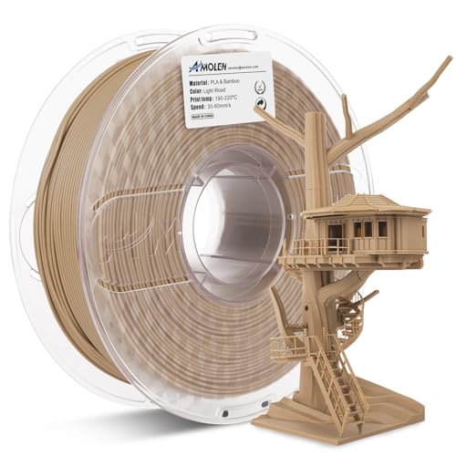Image of AMOLEN 3D Printing Filament Pla Wood Bamboo 3D Printer Filament, PLA Filament 1.75mm 15% Real Bamboo Fiber, 1kg /2.2lb 15% Wood Fiber
