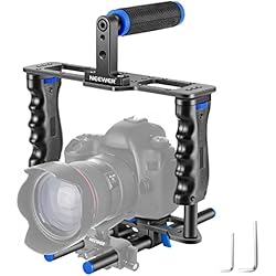 Estabilizador Para Camara De Video NEEWER Cámara de Aleación de Aluminio Jaula de Video Película Kit con Manija Superior, Empuñadura Doble, Dos Varillas de 15 mm, Compatible con Canon Sony Fujifilm y Nikon (Negro + Azul)
