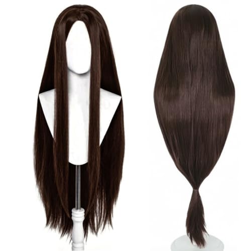 PORSMEER Long Straight Wig with Center Part for Women, 30 inch/80 cm Straight Middle Part Synthetic Heat Resistant Fiber Hair for Party Cosplay Halloween Costume (Dark Brown)