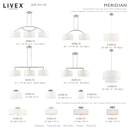 Image of Livex Lighting 51055-91 4-Light Semi Flush Ceiling Light, Brushed Nickel | Off-White Fabric Hardback Drum Shade