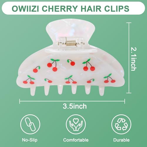 Image of OWIIZI Cherry Hair Clips for Women 3.5 inch Durable Acetate Cute Hair Claw Clips Ponytail Barrette Strong Hold Acrylic Hair Accessories for Girls Long Thick Hair