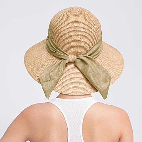 Womens Beach Sun Straw Hat Wide Brim Uv Upf50 Travel Foldable Bow-Knot Summer Uv Hat Khaki #TOP2