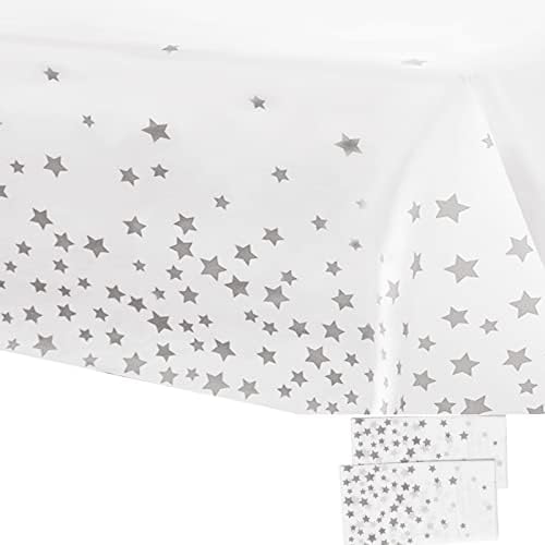 2Pcs 137*274cm White and Gold Disposable TableCloths Party Paper Plastic TableCloth,Large Thicken Dot Rectangular Waterproof Table Cover for Picnic,Halloween,Wedding,Christmas,Birthday Party Decor