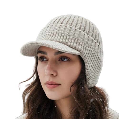 Aukojoy Wintermütze mit Schirm und Ohrenklappen, warmes Fleece-Futter, gestrickte Mütze, weiche Mützenkappe für Herren, ideal für Outdoor-Aktivitäten