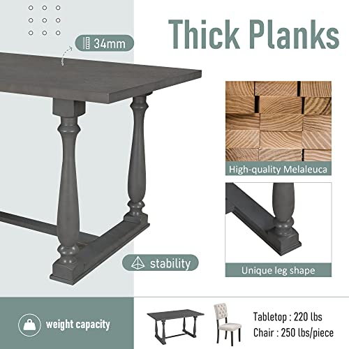 Merax 6 Piece Kitchen Dining Table Set, Wooden Rectangular Dining Table With Upholstered Bench And 4 Chairs, Dining Room Table Set For 6 People, Living Room Furniture (Gray, Beige Cushions) #TOP3