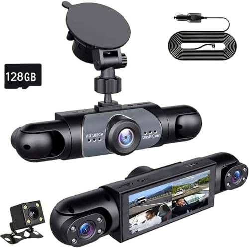 4 Canales Dashcam para Coche 360°,Cámara de Video para Coche,3.16 Pulgadas Dash CAM 1080P con Visión Nocturna IR/Vídeo en Bucle,4K+1080P Camara Coche con WiFi & Tarjeta 32GB (128GB)