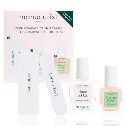 Manucurist Rutina Reparadora – Endurecedor de Uñas Frágiles y Dañadas | Cuidado SOS de 2 semanas con Base S.O.S. y Mascarilla para reparar, fortalecer e hidratar las uñas dañadas.