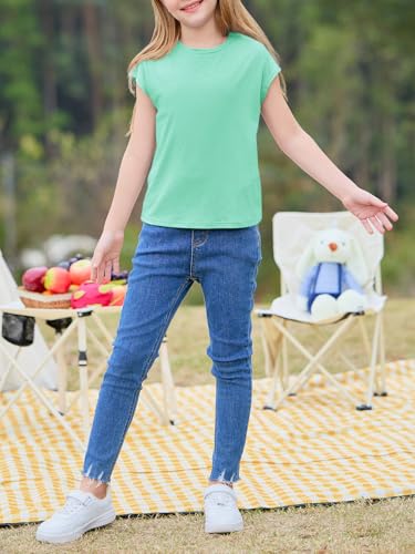 Image of Imily Bela Girls Short Sleeve T Shirts Crew Neck Cap Sleeve Tank Tops Casual Loose Summer Shirt Kids 5-14 Years