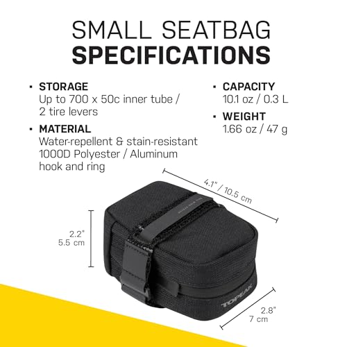 Topeak Elementa Seatbag &ndash; Compact Under-Saddle Bike Bag (Black, Size S), 0.3L Capacity, Hook & Loop Mount, 1000D Polyester Construction